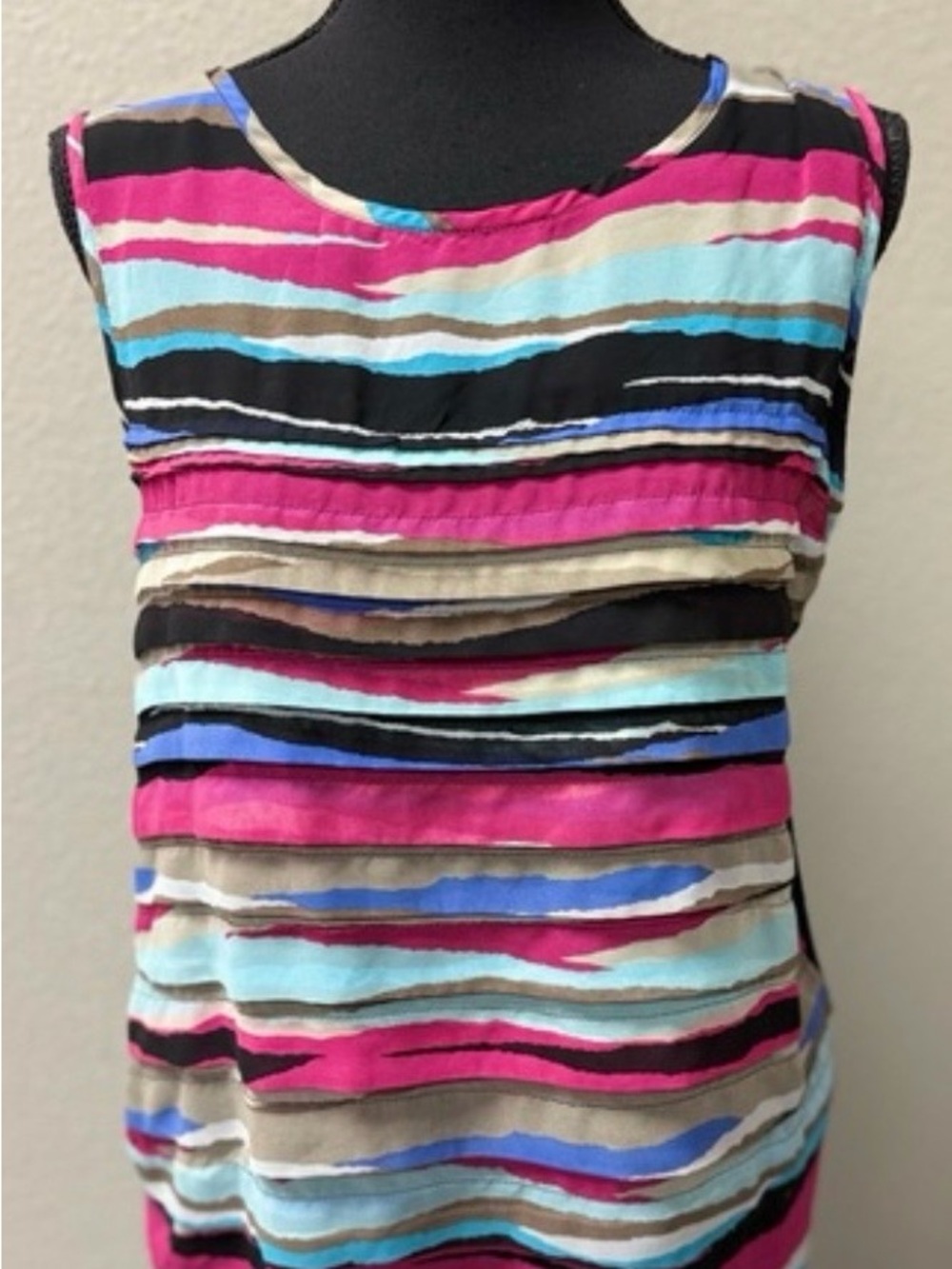 Dana Buchman Striped Sleeveless Tank - Magenta, Teal, Black, Gray